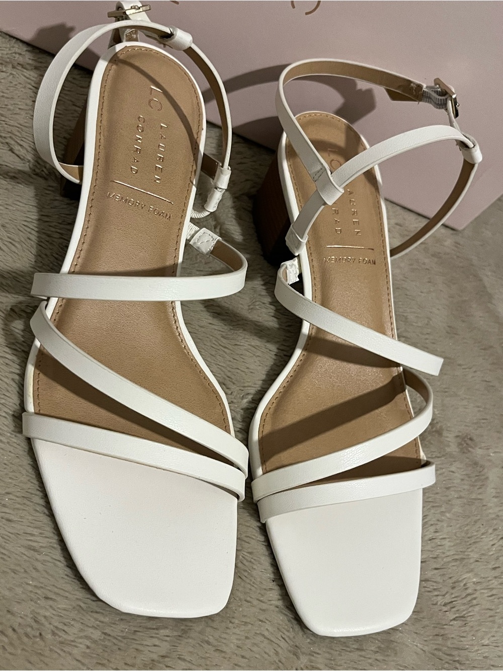LC Lauren Conrad Emeliah2 White Multi-Strap Block Heel Sandals